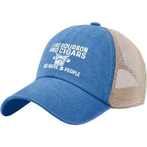 BEIXBE Dad Hat I Like Bourbon and Cigars and Maybe 3 People Hat Trucker Hat Women Trendy Mesh Baseball Cap for Summer