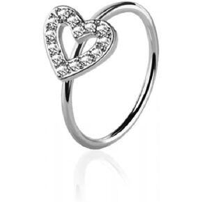 Pierced Owl 20GA 316L Stainless Steel CZ Crystal Paved Heart Outline Bendable Nose Ring