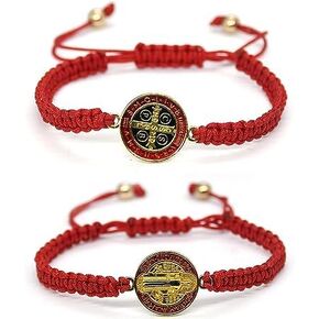 COLORFUL BLING 2PCS Catholic Virgin Mary Saint Benedict Cross Bracelet Adjustable String Bracelets Religious Gifts for Men Women