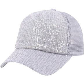 Glitter Sequin Baseball Cap Hat Adjustable Mesh Caps Sequin Ponytail Hat Trucker Dad Hat