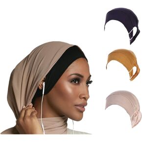 3 قطع غطاء سفلي ناعم قابل للتمدد تحت الوشاح مع فتحة الأذن جيرسي إسلامي داخلي تحت الحجاب قبعات عمامة إسلامية