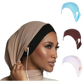 3 Pieces Stretch Soft Undercap Under Scarf with Ear Hole Muslim Jersey Inner Under Hijabs Caps Islamic Turban Bonnet