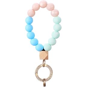 Key Ring Bracelet Wristlet Keychain Bracelet Keychain Silicone Beaded Bangle Chains for Women