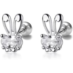 20G Cute Rabbit Cartilage Mini Stud Earrings 925 Sterling Silver Crystal CZ Bunny Animal Screw Back Ball Tragus Sleeper Studs Earring Dainty Jewelry for Women Teen Girls Little Gifts Hypoallergenic