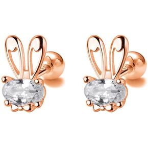 20G Cute Rabbit Cartilage Mini Stud Earrings 925 Sterling Silver Crystal CZ Bunny Animal Screw Back Ball Tragus Sleeper Studs Earring Dainty Jewelry for Women Teen Girls Little Gifts Hypoallergenic