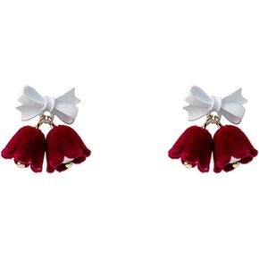 Vintage Shell Pearl Bowknot Bell Dangle Stud Earrings for Women Girls Hypoallergenic Cute Double Bells Charms Drop Dangling Stud Earring Lightweight Birthday Christmas New Year Festival Party Jewelry Dainty Gifts in Saudi Arabia