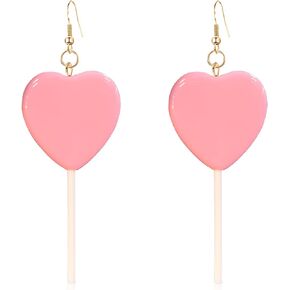GBAHFY Sweet Cute Heart Candy Lollipop Earrings Funny Cartoon Heart-shaped Lollipop Drop Candy Earring Resin Peach Lollipop Dangle Earring for Women Girl Friendship Trend Jewelry