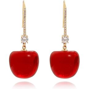 ANXIN 3D Cherry Rhinestones Ladies Girl Simulation Cherry Earrings Red Cherry Pendant Cute Acrylic Fruit Earrings For Women Girls Jewelry Gifts