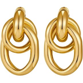 Gold Silver Cricle Geometric Hoop Drop Dangle Earrings for Women Girls Long Link Dangle Earrings Minimalist Jewelry Gift
