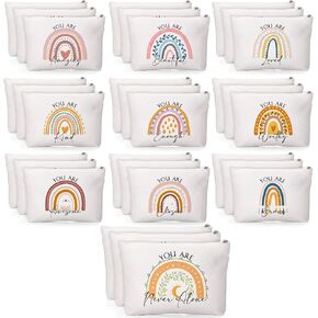 60 Pcs Rainbow Canvas Makeup Bags Bulk Inspirational Cosmetic Bags with Zipper Travel Pouch Funny Toiletry Bag Encouragement Cosmetic Bags Bulk for Women Employee Secretary Teacher Graduation Gifts