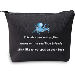 JXGZSO Funny Friendship Octopus Makeup Bag True Friends Stick Like A Octopus On Your Face Novelty Cosmetic Bag Best Friend Gift (Best friend octopus)