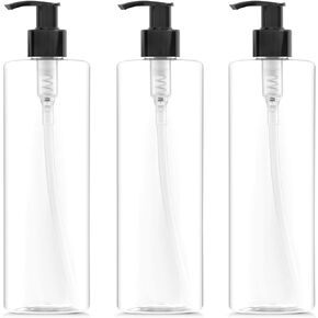 Bar5F Empty Shampoo Conditioner and Lotion Pump Bottles 12-Ounces Empty Clear 3-Pack