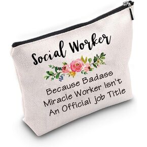 TSOTMO Social Work Appreciation Gift Social Worker Graduation Gift for Woman Because Badass Miracle Worker Makeup Bag
