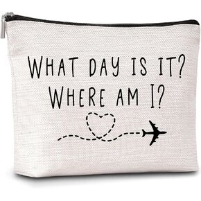AWSICE Flight Attendant Makeup Bag What Day Is It Where Am I Cosmetic Travel Toiletry Bags Friendship Gift For Stewardess Flight Crew Women Sister Friend-A13