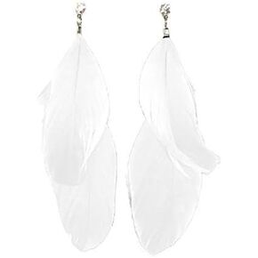 Handmade White feather earrings for women Natural Goose native Super Light Antique earrings (White)