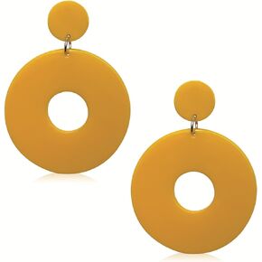 Unique Minimalist 80s 90s Boho Black White Huge Acrylic Hollow Round Dangle Drop Earrings Hypoallergenic Resin Geometric Stud Earrings for Women Girls Summer Holiday Party Jewelry