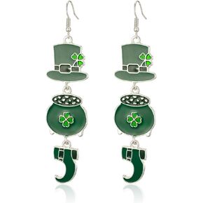 St. Patrick's Day Earrings for Women Shamrock Dangle Earrings Multi Green Silver Plated 4-Leaf Clover Gifts Holiday Party Decorations Accessories