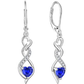 PYNZY Infinity Heart Dangle Earrings for Women, 925 Sterling Silver Birthstones Leverback Earrings for Prom Jewelry Gifts