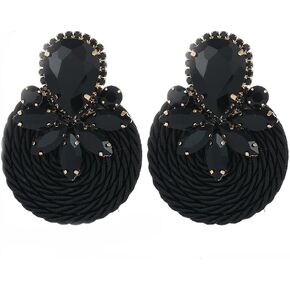 fxmimior Women Fashion Boho Black Rhinestone Circle Earrings Statement Drop Sparkly Earrings Simple Black Dangle Earrings Bridal Wedding Party Prom Sexy Earrings for Women