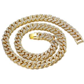 Chains for Men Gold with Diamonds Iced Out 14mm Cuban Link 18k Real Gold/White Gold Plated Bracelet Necklace Handmade Birthday Gift Party Jewelry