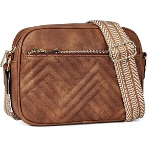 Malena Castell Quilted Crossbody Bags for Women Vegan Leather Purses Small Shoulder Handbags with Wide Strap