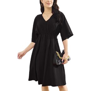 elegshione Women's Floral Daily Dress V Neck Ruffle Sleeve Elastic Fold Belt Hem A-Line Flowy Midi Dresses