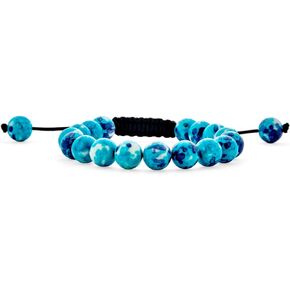 Unisex Gemstone Blue Turquoise Black Onyx Brown Tiger Eye White Howlite Shamballa Inspired Stackable 10MM Bead Bracelet Western Jewelry For Women Men Black Cord String Adjustable