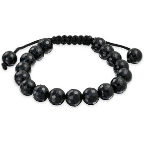 Unisex Gemstone Blue Turquoise Black Onyx Brown Tiger Eye White Howlite Shamballa Inspired Stackable 10MM Bead Bracelet Western Jewelry For Women Men Black Cord String Adjustable