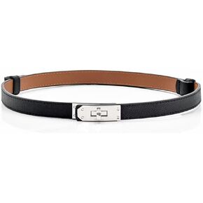 2 in 1 Women's Skinny Leather Belt,Alloy Turn Lock Adjustable Slim Thin Waist Belt For Dress Jeans Coat