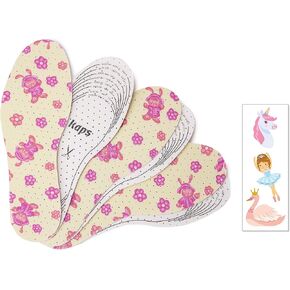 Kaps Sweet Steps, Shoe Insoles Set for Kids with Colorful Temporary Tattoos, 3 Pair Pack, Insole Replacement Set, Soft and Cushioned Support for Walking, Running, and Play (Pink)