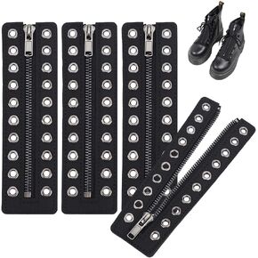 PH PandaHall 2 Pairs Leather Lace-in Boot Zipper Inserts, 6.9 x 2 Inch Eyelets Zipper Boot Laces Black 10 Holes No Tie Shoe Laces for Adults Men Women Tieless Shoe Sneakers Laces Repair DIY
