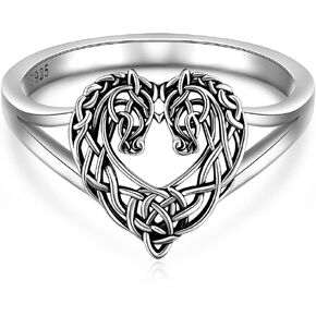 LOVGIFSET Horse Ring Sterling Silver Celtic Horse Rings for Women Couples Celtic Knot Cowgirl Equestrian Horses Jewelry Horsey Gifts