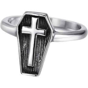 Jude Jewelers Stainless Steel Christian Cross Coffin Shape Religious Prayer Cocktail Party Halloween Biker Ring