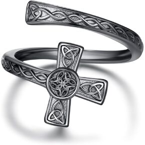 925 Sterling Silver Black Gold Celtic Knot Cross Open Ring Adjustable Simple Cross Ring for Women 8 Size Rings Ideal for Giving to the People Who Matter to You
