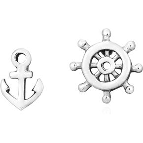 AeraVida Trendy Nautical Themed Ship’s Anchor & Helm .925 Sterling Silver Stud Earrings | Pirate Stud Earrings | Nautical Themed Jewelry | Anchor & Helm Earrings | Sterling Silver Stud Earrings