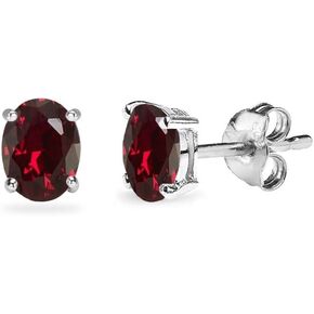 Sterling Silver Synthetic Ruby Oval-Cut Solitaire Stud Earrings for Women Teens & Girls