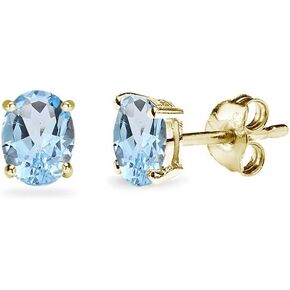 Sterling Silver Blue Topaz Oval-Cut Solitaire Stud Earrings for Women Teens & Girls