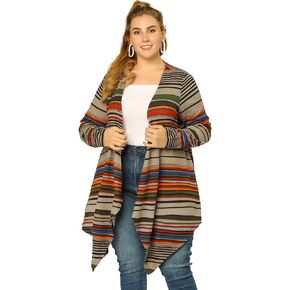 Agnes Orinda Women's Plus Size Cardigans Kimonos Color Block Boho Striped Open Front Cardigan 2024