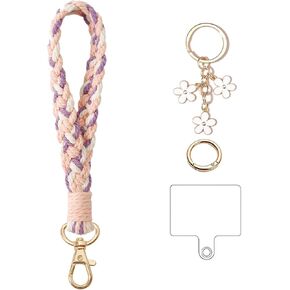 2 Pcs Boho Macrame Keychain, Two-tone Cotton Thread Handmade Crochet Keychain Wristlet Lanyard Women's Soft Bohemian Keyring