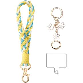 2 Pcs Boho Macrame Keychain, Two-tone Cotton Thread Handmade Crochet Keychain Wristlet Lanyard Women's Soft Bohemian Keyring