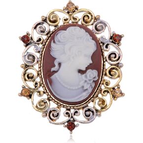 Alilang Vintage Brooch Pin Women Antique Golden Tone Victorian Floral Purple Cameo