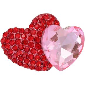 Kokoma Rhinestone Heart Brooch Pin for Women Girls Pink Diamond CZ Doubel Love Hearts Lapel Pins Badge Corsage Pins Clothes Dress Accessories for Valentines Day