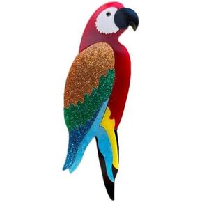 Parrot Pin Brooch, Acrylic Glitter Bird Pin, Scarlet Macaw, Forest Theme, Tropical Theme, 2.5 Inches Tall
