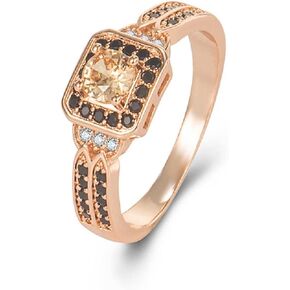 Women's Rose Gold Chocolate White and Brown Cubic Zirconia Statement Rings Black Wedding Rings for Women Chocolate Diamond Champagne Ring Ladies Cocktail Mothers Day Gift (6#)