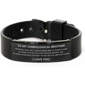 DARIN GIFT To My Unbiological Brother Black Shark Mesh Bracelet Gifts From Sister Brother - I Promise You I Will Always Be in One of Three Places - Motivational Christmas Birthday Gifts For Men Him