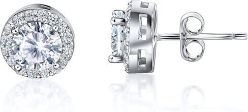 Sterling Silver Brilliant Round Faux Diamond Halo Earrings - AAA Cubic Zirconia- Available in All Birthstone Colors- Birthstone Halo Earrings in Saudi Arabia