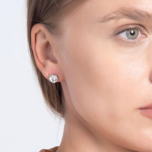 Sterling Silver Brilliant Round Faux Diamond Halo Earrings - AAA Cubic Zirconia- Available in All Birthstone Colors- Birthstone Halo Earrings in Saudi Arabia