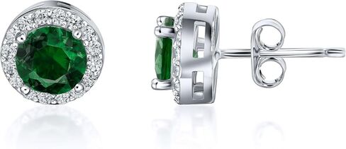 Sterling Silver Brilliant Round Faux Diamond Halo Earrings - AAA Cubic Zirconia- Available in All Birthstone Colors- Birthstone Halo Earrings in Saudi Arabia