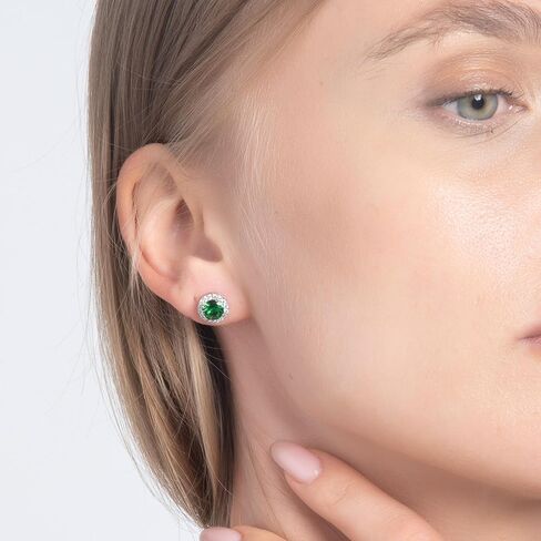 Sterling Silver Brilliant Round Faux Diamond Halo Earrings - AAA Cubic Zirconia- Available in All Birthstone Colors- Birthstone Halo Earrings in Saudi Arabia