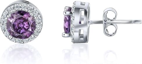 Sterling Silver Brilliant Round Faux Diamond Halo Earrings - AAA Cubic Zirconia- Available in All Birthstone Colors- Birthstone Halo Earrings in Saudi Arabia